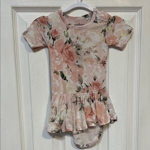 Posh Peanut Vintage Pink Rose Short Sleeve Twirl Skirt Bodysuit